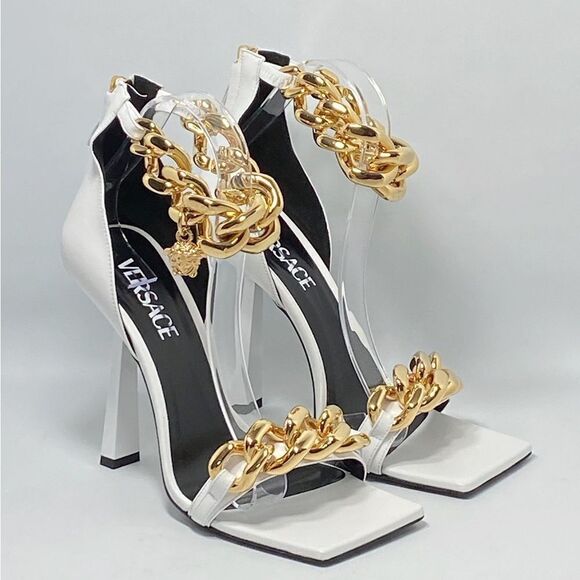 Versace Chain & Leather High-Heel Sandals size 39 - Picture 6 of 13